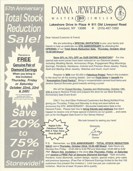 57th Anniversary Total Stock Reduction SALE! anniversary flier-97