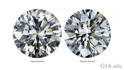 Side by side comparison of a natural diamond and lab grown diamond
