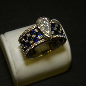 photo number five of Diamond and Sapphire Wide Band Ring item Custom73