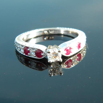 photo number one of Antique Style Diamond and Ruby Ring item Custom77