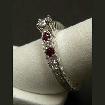 photo number six of Antique Style Diamond and Ruby Ring item Custom77