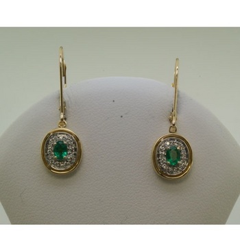 photo number one of 14K Yellow Gold Emerald W Rhodium Diamond Area Earrings  item ECC023E23CI