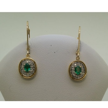 photo number one of 14K Yellow Gold Emerald W Rhodium Diamond Area Earrings item ECC023E23CI