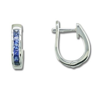 photo number one of 14K White Gold 2mm Graduated Blue Sapphire Hoop Earrings item ECC069GSXWI