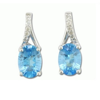 photo number one of 14K White Gold Blue Topaz/Diamond Earrings item EPF049B22WI-P