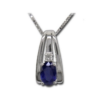 photo number one of 14K White Gold Blue Sapphire/Diamond Pendant  item P46DLAS3WI