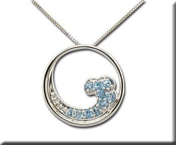 photo number one of Sterling Silver Blue Topaz Wave Pendant item PNT038B2XSI