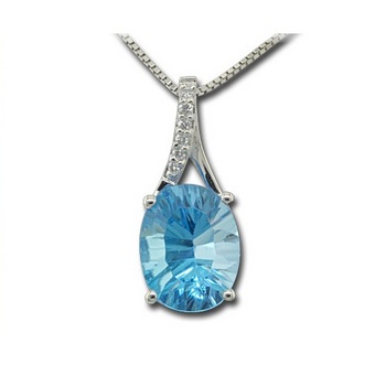 photo number one of 14K White Gold Blue Topaz/Diamond Pendant  item PPF049B22WI-CH