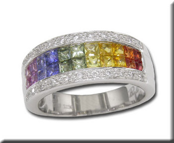 photo number one of 14K White Gold Rainbow Sap/Diamond Ring item R20DAPRSWI