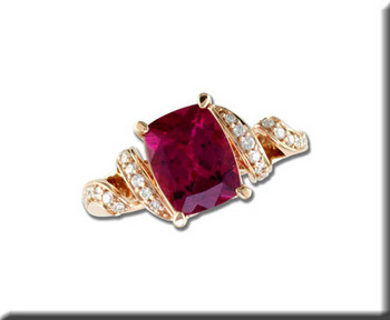 photo number one of 14K Rose Gold Raspberry Tourmaline (Rubellite) Diamond Ring item RLC014RL1RI