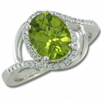 photo number one of 14K White Gold Checkerboard Peridot/Diamond Ring item RLC015TC1WI