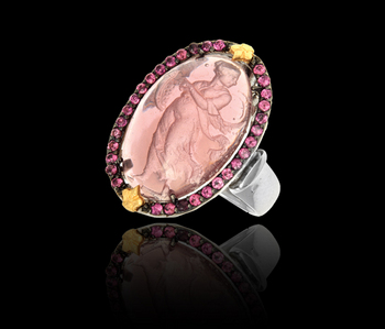 photo number one of Purple Cameo Ring Bordered with Pink Rhodalite  item SILR1244